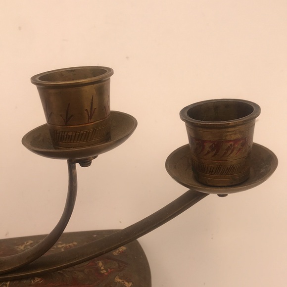 RARE VTG Etched Brass 4-Candle Candelabra Made in India - Picture 3 of 9